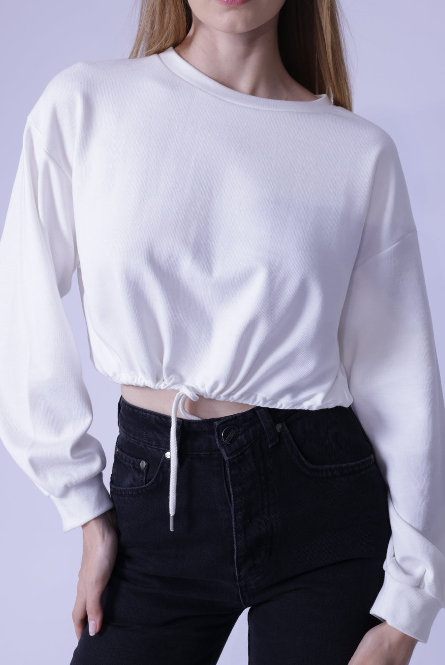 White Hem Sweatshirt | Shoulder Crop Sweatshirt | GBS Trend