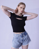 Cut Out Chest Crop Top | Cotton Rib-Knit Crop Top | GBS Trend