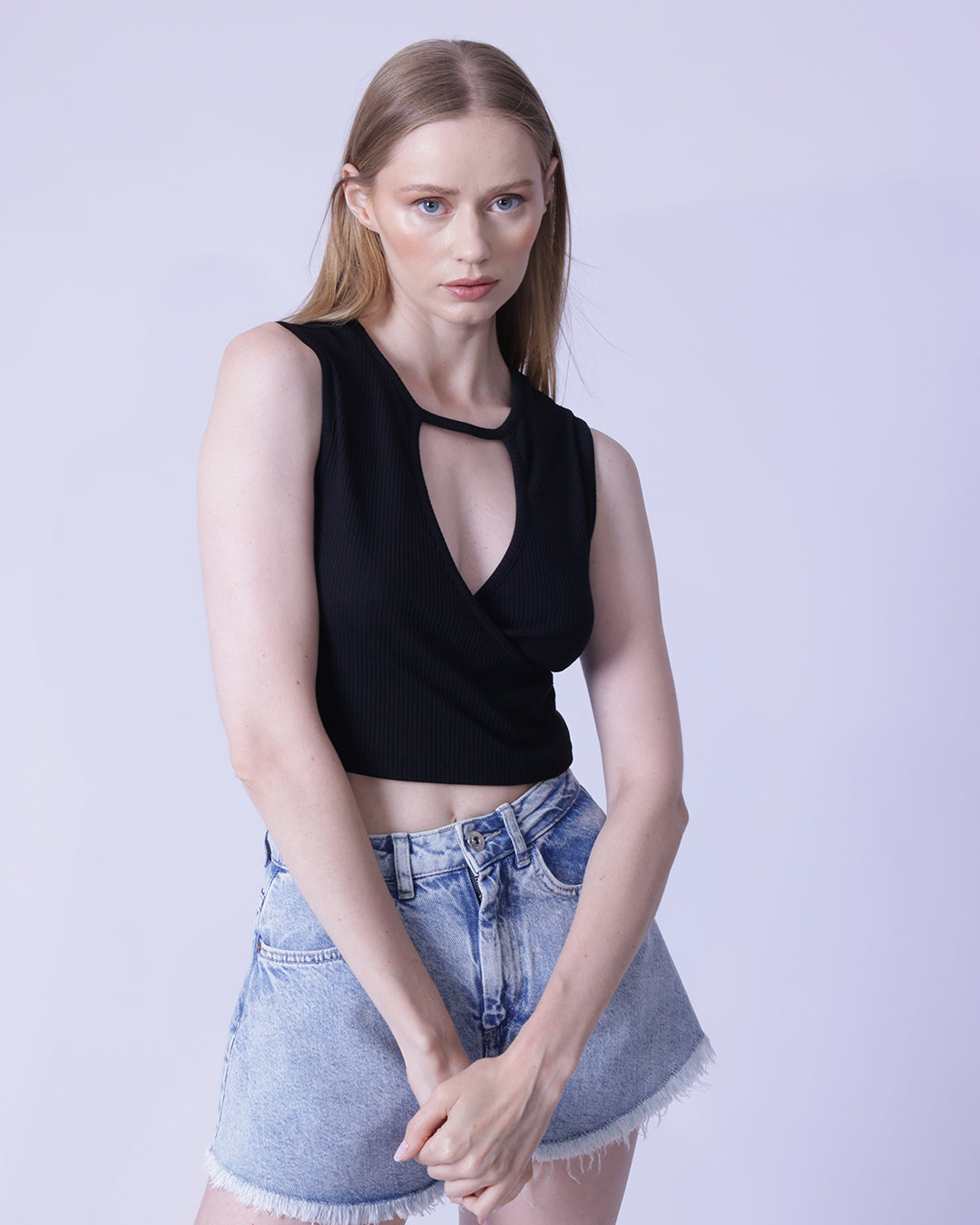 Lownecked Front Cut Out Top`| Cotton Crop Tank Top | GBS Trend