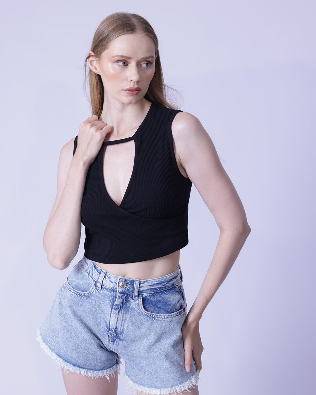 Lownecked Front Cut Out Top`| Cotton Crop Tank Top | GBS Trend
